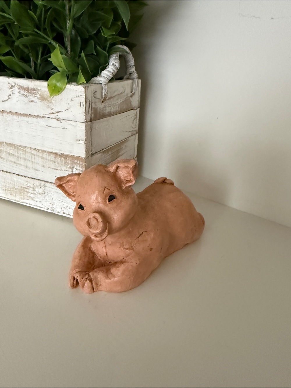 Hand-Sculpted Rustic Clay Pig Figurine, Charming Farmhouse or Garden Accent VTG